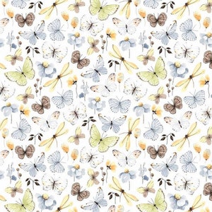 Butterfly Cotton Fabric / Kids Cotton Material by the Half Meter, Yard / Width 160cm, 63&quot; / Baby Bedding / Mint, Blue Cotton