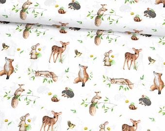 Forest Animals Cotton Fabric / Kids Cotton Material by the Half Meter, Yard / Width 160cm, 63" / Baby Bedding / Woodland Nursery Cotton