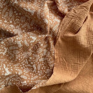 Woodland Muslin Fabric, Lightweight Crinkle Double Gauze Cotton, Animal Print Material: by the Meter/Yard image 4