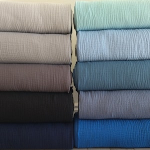 Double Gauze Fabric / Muslin Cotton Fabric by the Meter, Yard / Grey, Black, Navy, Blue Colors / Zero Waste