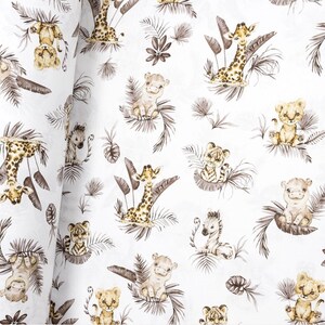 100% katoenen stof safaridieren: babybeddengoed, print met wilde dieren, quilt Beige safari
