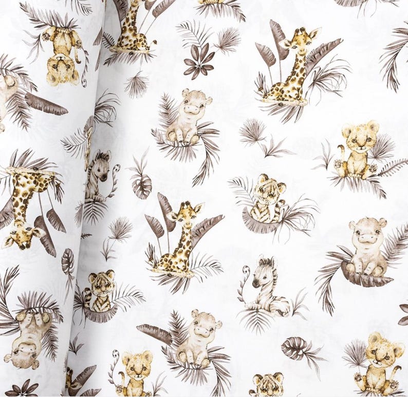 100% katoenen stof safaridieren: babybeddengoed, print met wilde dieren, quilt Beige safari