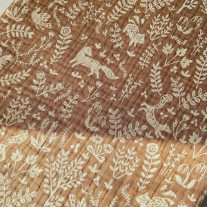 Woodland Muslin Fabric, Lightweight Crinkle Double Gauze Cotton, Animal Print Material: by the Meter/Yard image 3