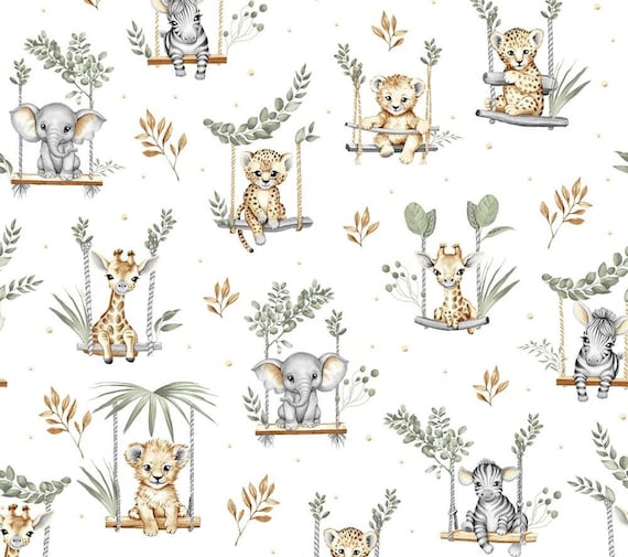 Safari Cotton Fabric: Baby Bedding, Nursery Wild Animals Print