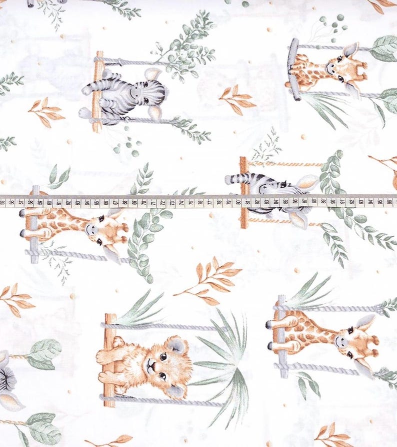 100% katoenen stof safaridieren: babybeddengoed, print met wilde dieren, quilt afbeelding 2