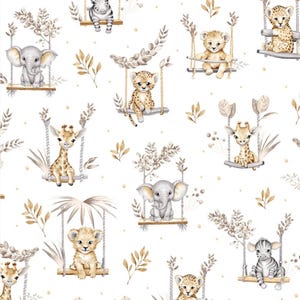 100% katoenen stof safaridieren: babybeddengoed, print met wilde dieren, quilt Beige swings