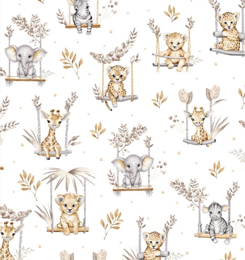 100% katoenen stof safaridieren: babybeddengoed, print met wilde dieren, quilt Beige swings