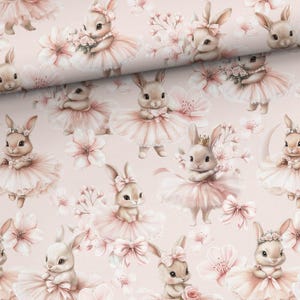 Tissu en coton Petits lapins / Matériau au mètre, yard / Largeur 158 cm, 62 po. / Linge de lit pour bébé / Ballerine