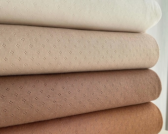 Pointelle Cotton Fabric, Fine Knitted Jersey Material - Neutral Shades: by the Meter/Yard