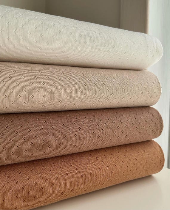 Pointelle Cotton Fabric, Fine Knitted Jersey Material - Neutral Shades: by the Meter/Yard