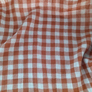 Checked Muslin Cotton Fabric in Rust / Double Gauze Fabric / by the Meter, Yard / Crinkle Lighweight Material