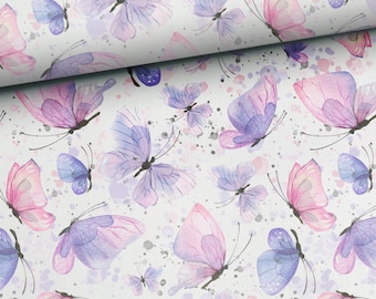 Pastel Butterflies Cotton Fabric / Material by the Meter, Yard / Width 158cm, 62" / Baby Bedding / Nursery Cotton