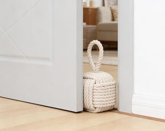 Tope de puerta con peso de cuerda de algodón tejido / Cuña decorativa antirayaduras de 4 libras