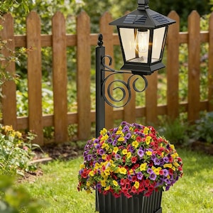 Poste de luz solar 2 en 1 para maceta, luz de metal para jardineras, resistente al agua IP65 para decoración de exteriores.