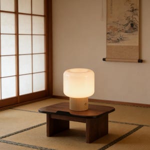 Mushroom Lamp, Opal Glass Shade, Retro Dimmable Ambient Lighting, Cordless Rechargeable