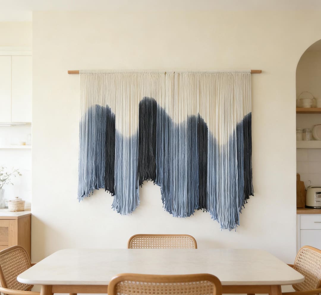 Large Dip Dyed Macrame Wall Hanging, Boho Fiber Art Tapestry, Ocean Inspired Decor