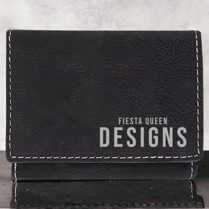 Trifold Wallet Gift For Him Personalized Billfold Black and Sliver Customizable Leatherette Wallet Custom Engraved Leather Present For Men