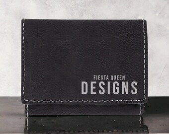 Trifold Wallet Gift For Him Personalized Billfold Black and Sliver Customizable Leatherette Wallet Custom Engraved Leather Present For Men