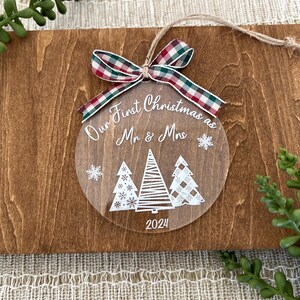 Our First Christmas as Mr & Mrs 2024 Acrylic Ornament Personalized Wedding Ornament Newlywed Christmas Gift Laser Engraved Custom Holiday