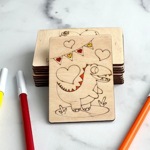 Wooden Coloring Cards for Kids - Valentines Day DIY Activity Set with Markers Eco Friendly Party Favor or Gift for Boys and Girls