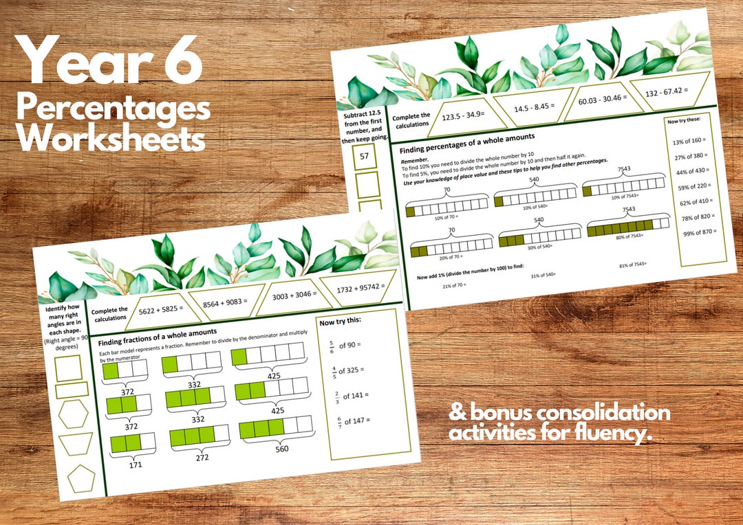 KS2 Year 6 Maths Worksheet Bundle Percentages - Etsy