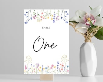 Wildblumen Hochzeit Tischnummern
