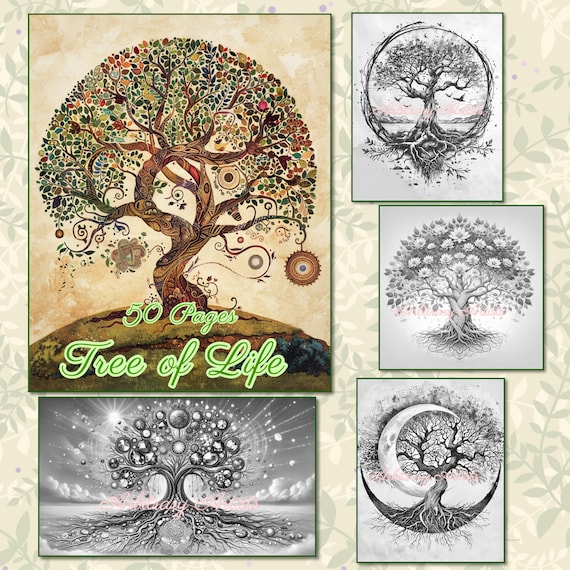 Tree of Life 50 grayscale coloring pages