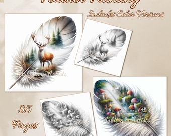 Feather Painting 35 color & grayscale coloring pages