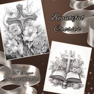 Beautiful Crosses 25 grayscale Adult Coloring Pages
