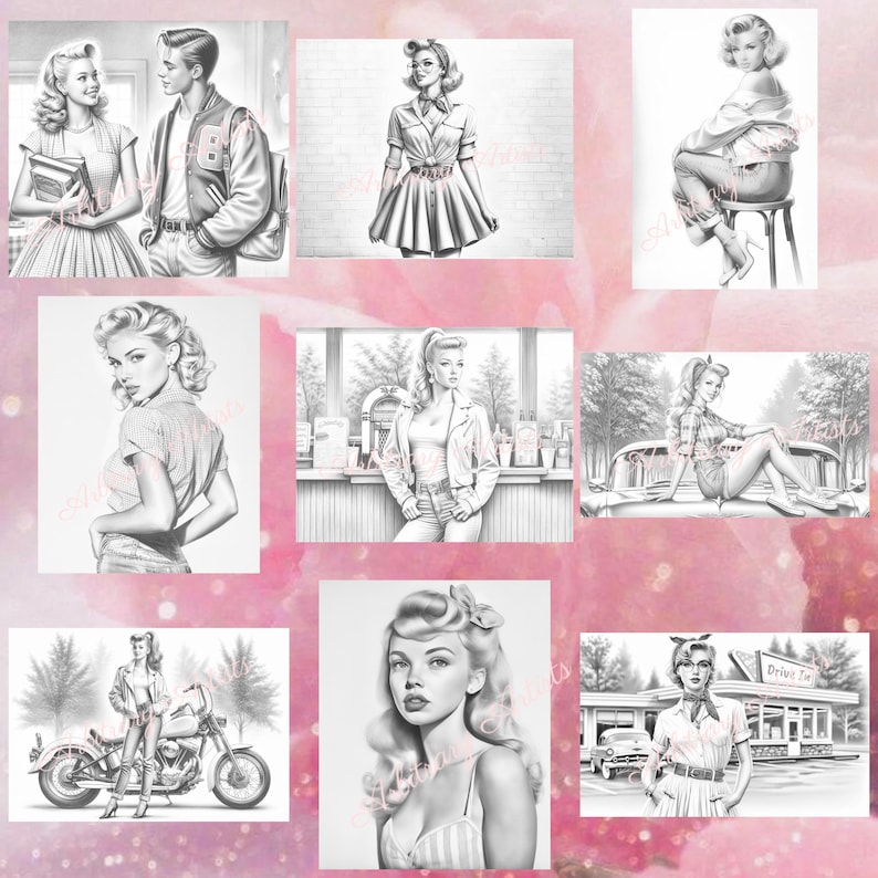 The Good Old Days 35 grayscale, retro, nostalgic coloring pages image 3