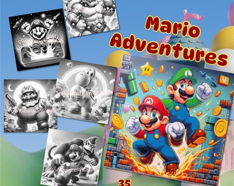 Mario Adventures 35 grayscale coloring pages