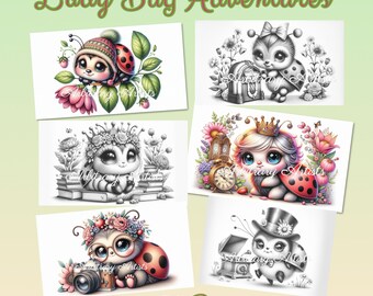 Lady Bug Adventures 36 pagine da colorare in scala di grigi