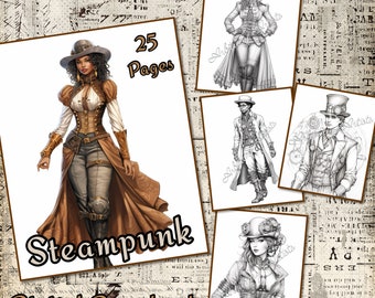 Steampunk 25 grayscale coloring pages