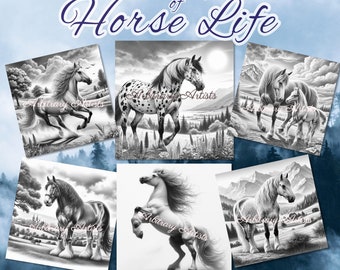 Horse Life 32 grayscale coloring pages