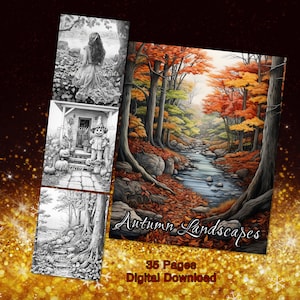 Autumn Landscape 35 grayscale adult coloring pages