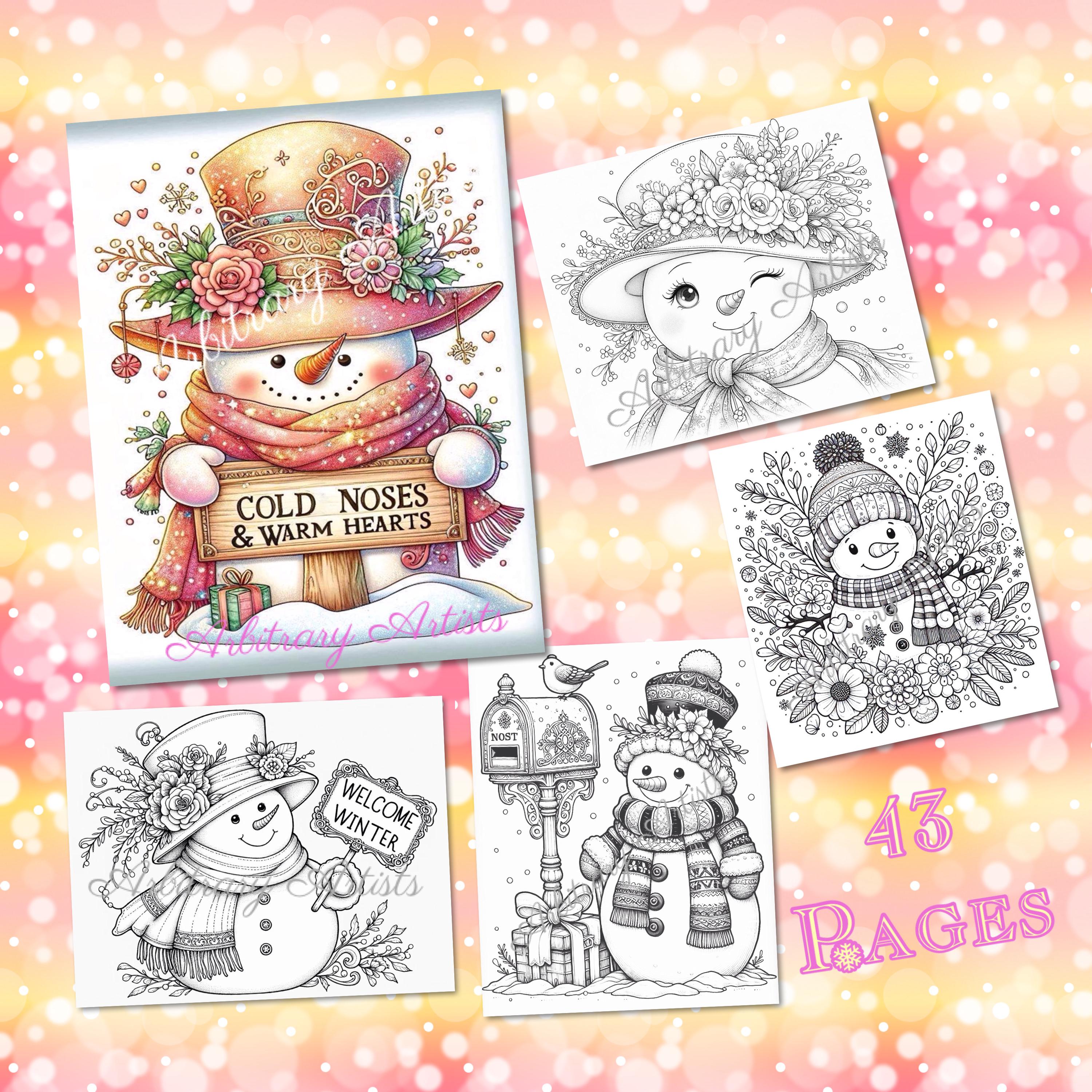 Narices frías y corazones cálidos: 43 divertidas páginas para colorear de muñecos de nieve, invierno y fiestas