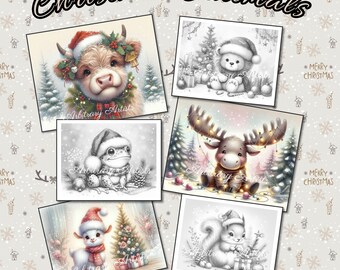 Animales navideños: 30 divertidas páginas para colorear en escala de grises