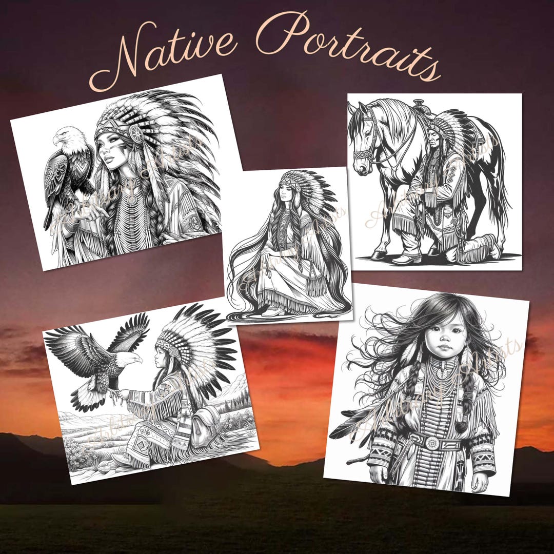 Native Portraits 35 Coloring Pages - Etsy