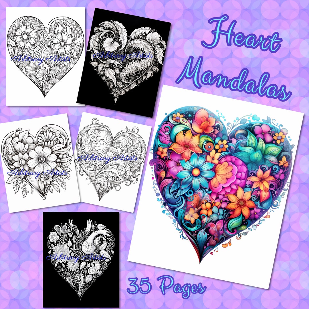 Heart Mandalas 35 Coloring Pages - Etsy
