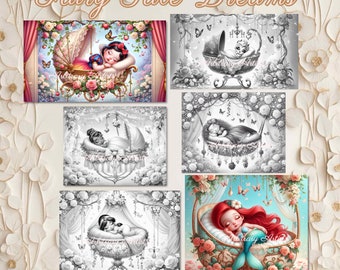 Rêves de contes de fées 33 pages à colorier en niveaux de gris
