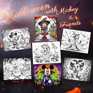 Mickey & Friends Halloween 40 divertidas páginas para colorir de Halloween em tons de cinza