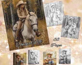 Cowgirl Life 38 kolorowych i szaro-kolorowanek, kolorowanki dla dorosłych