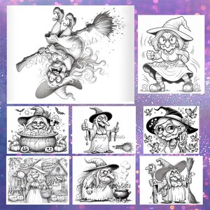 Funny Witches 32 Fun Grayscale Coloring Pages Halloween Adult Coloring
