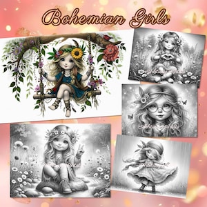 Bohemian Girls 34 grayscale coloring pages