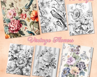 Vintage Flowers 40 grayscale coloring pages