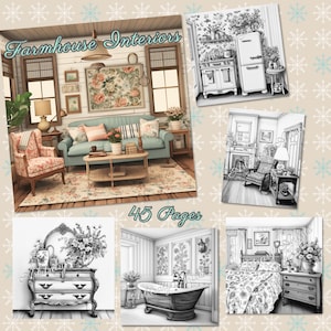 Farmhouse Interiors 45 grayscale coloring pages