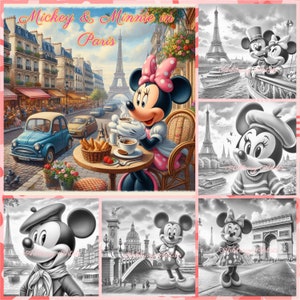 Mickey & Minnie in Paris 33 grayscale coloring pages