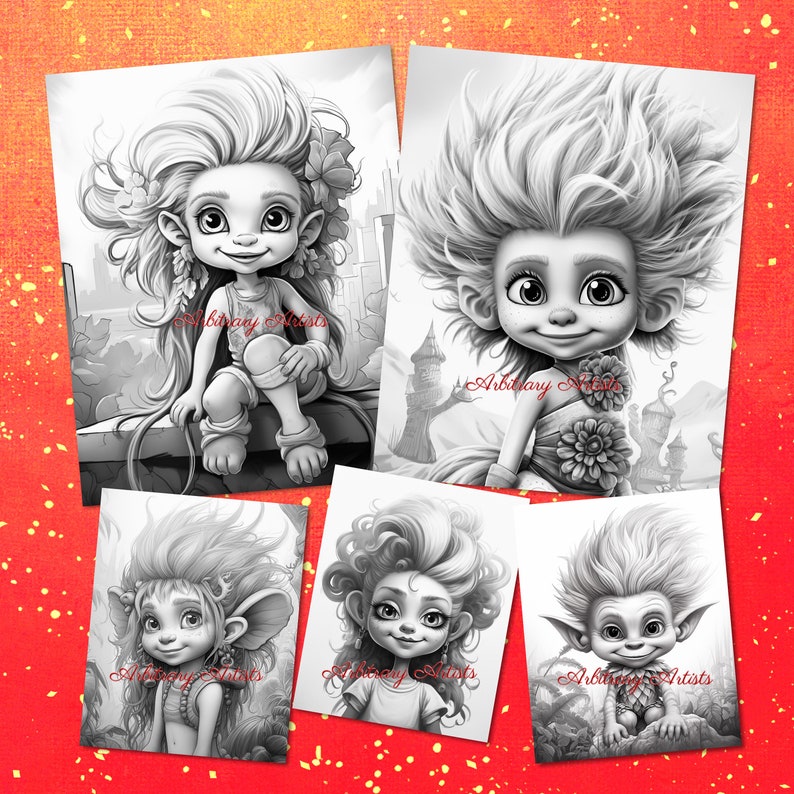 Trolls 25 Adult Grayscale Coloring Pages Etsy