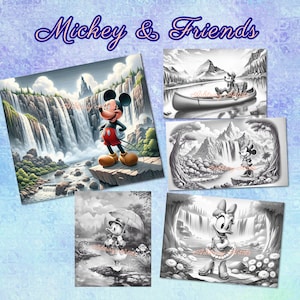 Mickey & Friends 48 grayscale coloring pages