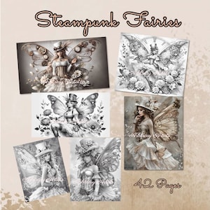 Steampunk Fairies 42 grayscale coloring pages